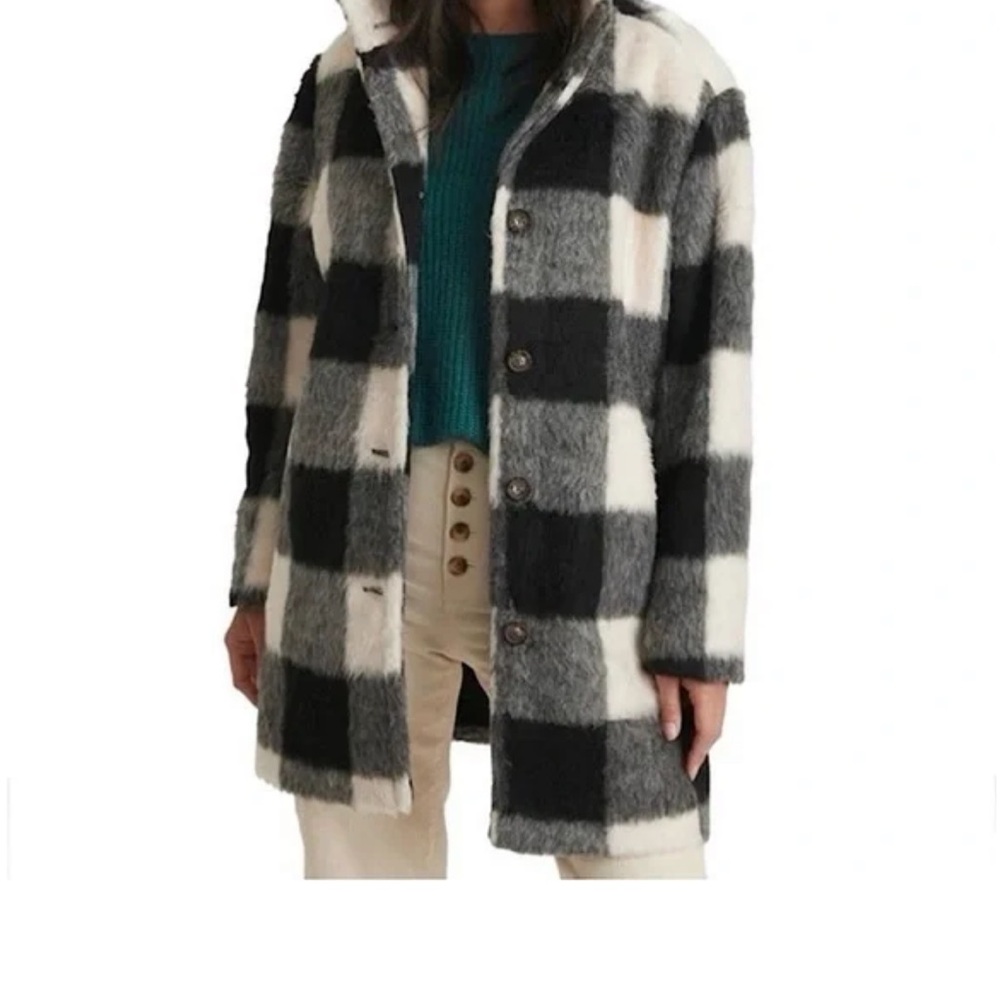 Marine Layer Black and White Plaid Coat